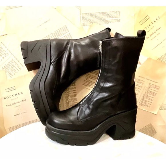 Free People Myles Zip Front Boot Chunky Platform Black Leather - Picture 4 of 12